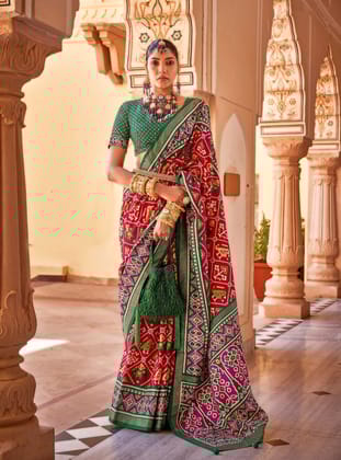 Red Printed Patola Silk Saree
