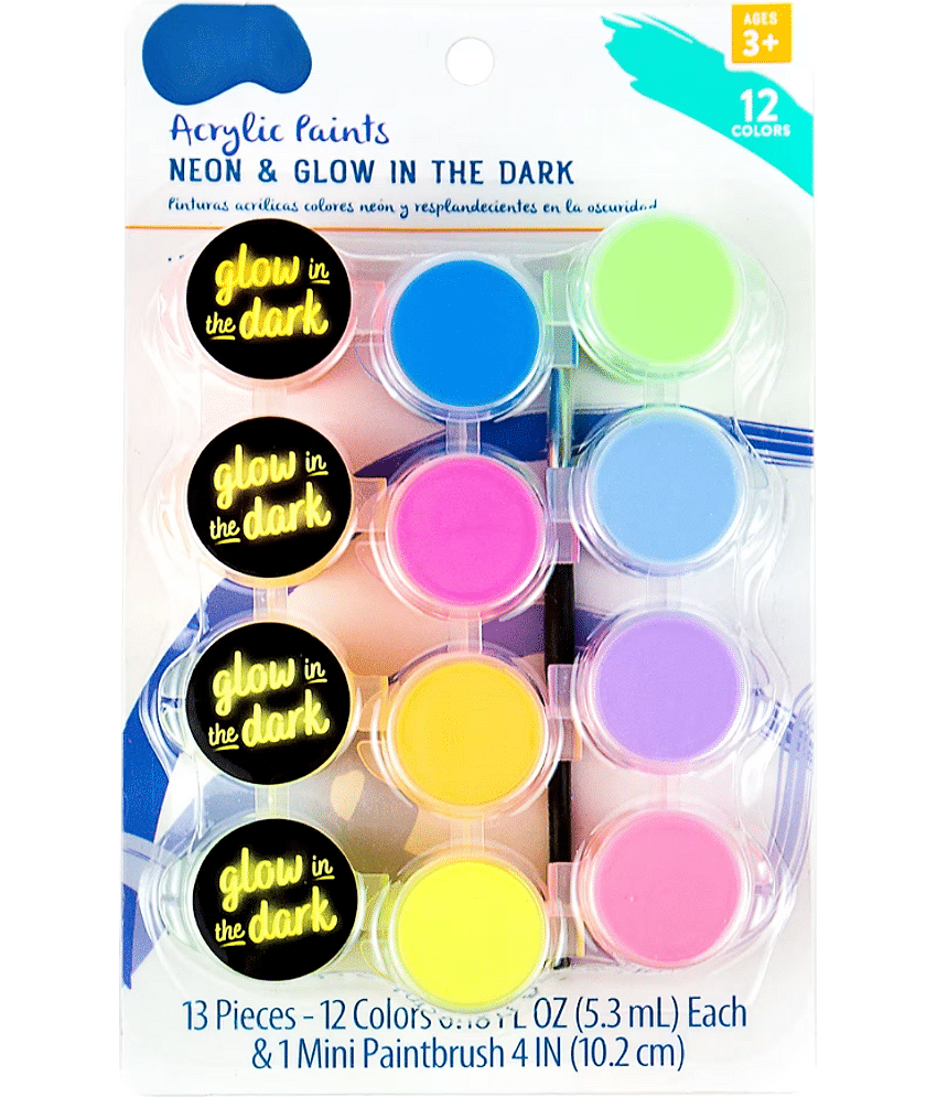 Artiggle Acrylic Paints | 4 Paint Glow in The Dark, 8 Neon color,pack of 12-5.3ML each