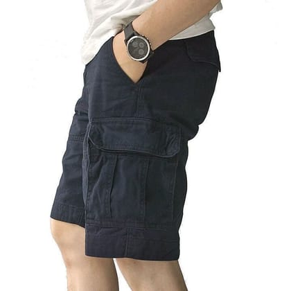 Romano nx 100% Cotton Cargo Shorts for Men- Bermuda with Multi-Pockets & Side Zipper Pockets Navy Blue-28 Waist (in Inches)