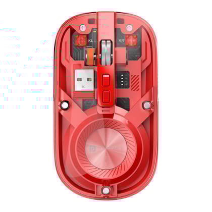Portronics Toad 8 Transparent Wireless Bluetooth Mouse with Dual Wireless (BT plus 2.4 GHz), Rechargeable Battery, Noise-Free Clicking, Show by Hide Desktop, Multi-Device Pair, Adjust Sensitivity (Red)