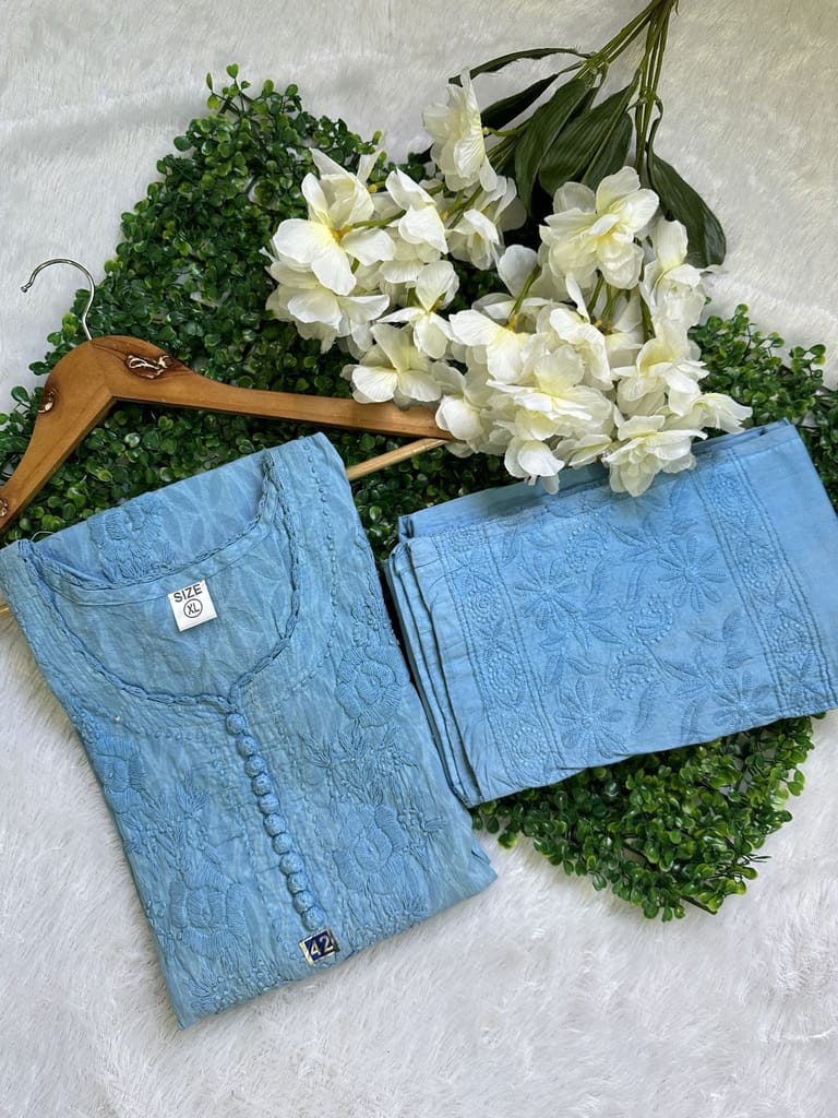 Braso Cotton Hand Embroidered Chikankari Kurta With Trouser