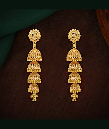 LUV FASHION Golden Jhumki Earrings ( Pack of 1 )