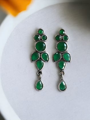 Oxidized Silver Stone Earrings for Everyday Elegance | Sarichka-Green