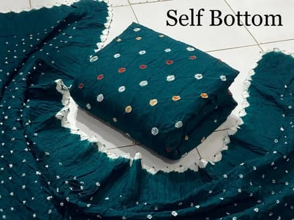 Cotton Satin Self Colour Kutch Bandhani Material (Unstitched)-Green