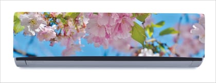DreamKraft Beautiful Decorative Pink Flowers Green Leaves AC Sticker (Multicolor PVC Vinyl, 30cm X 91cm)