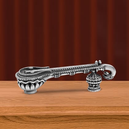 925 sterling silver Saraswati Veena, Silver musical instrument Veena for Goddess Sharda, best gifting puja article for hindu temple art42