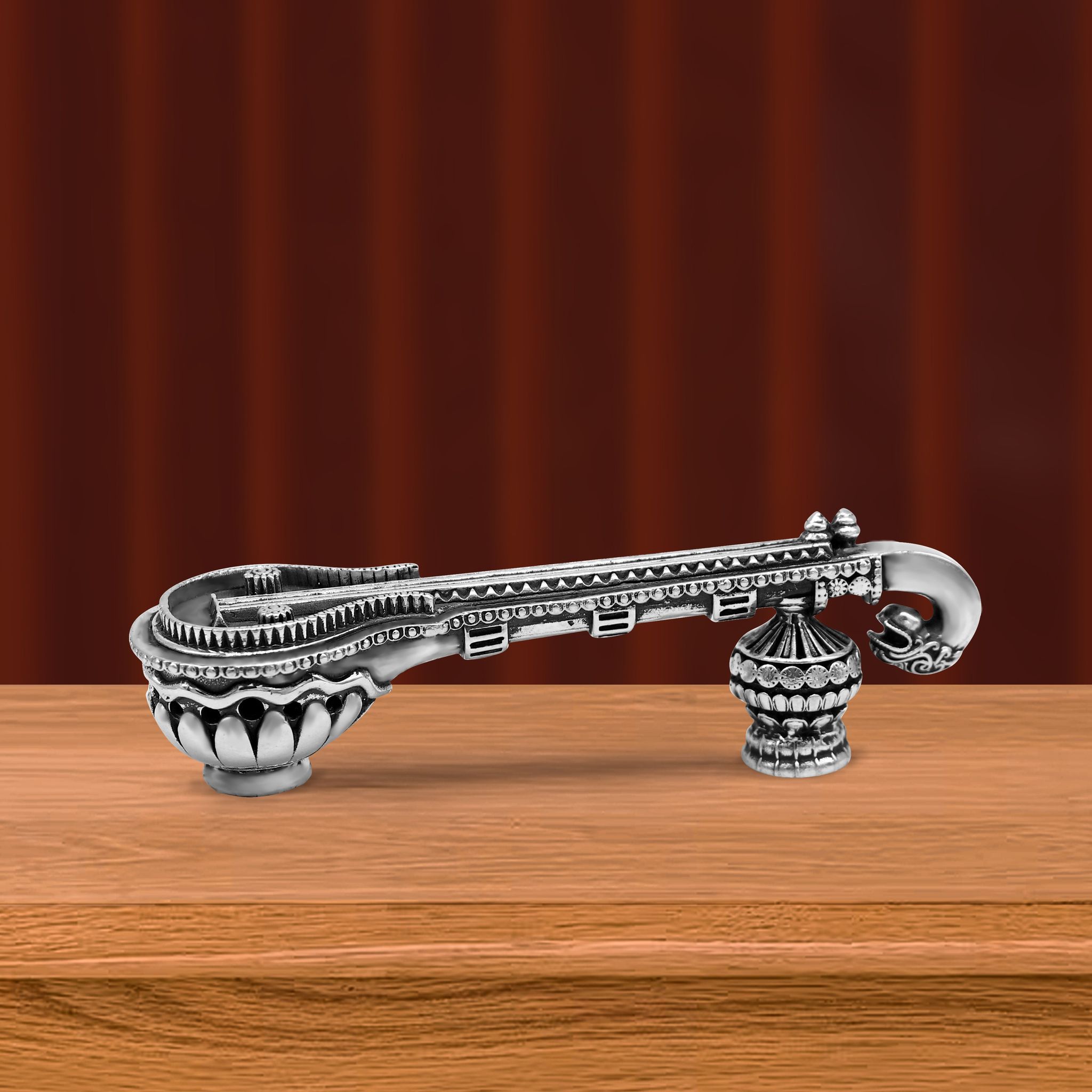 925 sterling silver Saraswati Veena, Silver musical instrument Veena for Goddess Sharda, best gifting puja article for hindu temple art42
