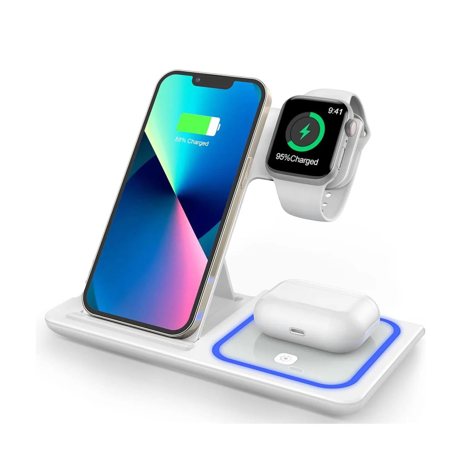 Muvit 3 In 1 Foldable Wireless Charging Station for Apple Products-White