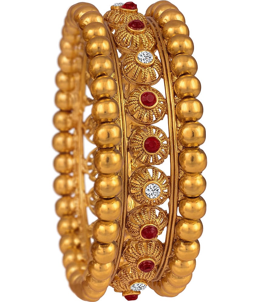 Ethnic One Gram Gold Plated Designer  Stone Studded Kada for Women and Girls