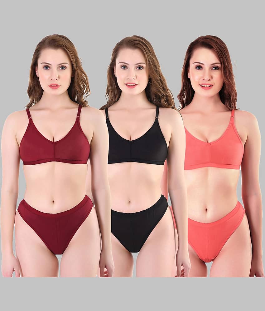 TCG Pack of 3 Cotton Lycra Women's Bra & Panty Set ( Multicolor ) WL014