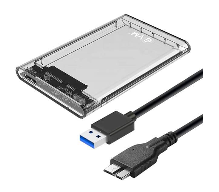 EVM 2.5" SATA SSD Casing USB 3.0 - Portable External Hard Drive/SSD Transparent Case Cover - Fast Transfer Speeds Upto 5Gbps, On-The-Go Storage & Data Backup (ESC-TP01)