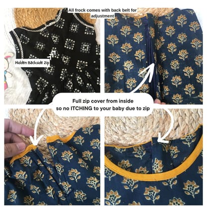 Baby Frock - Black Cream Ajrakh-0 - 6 months