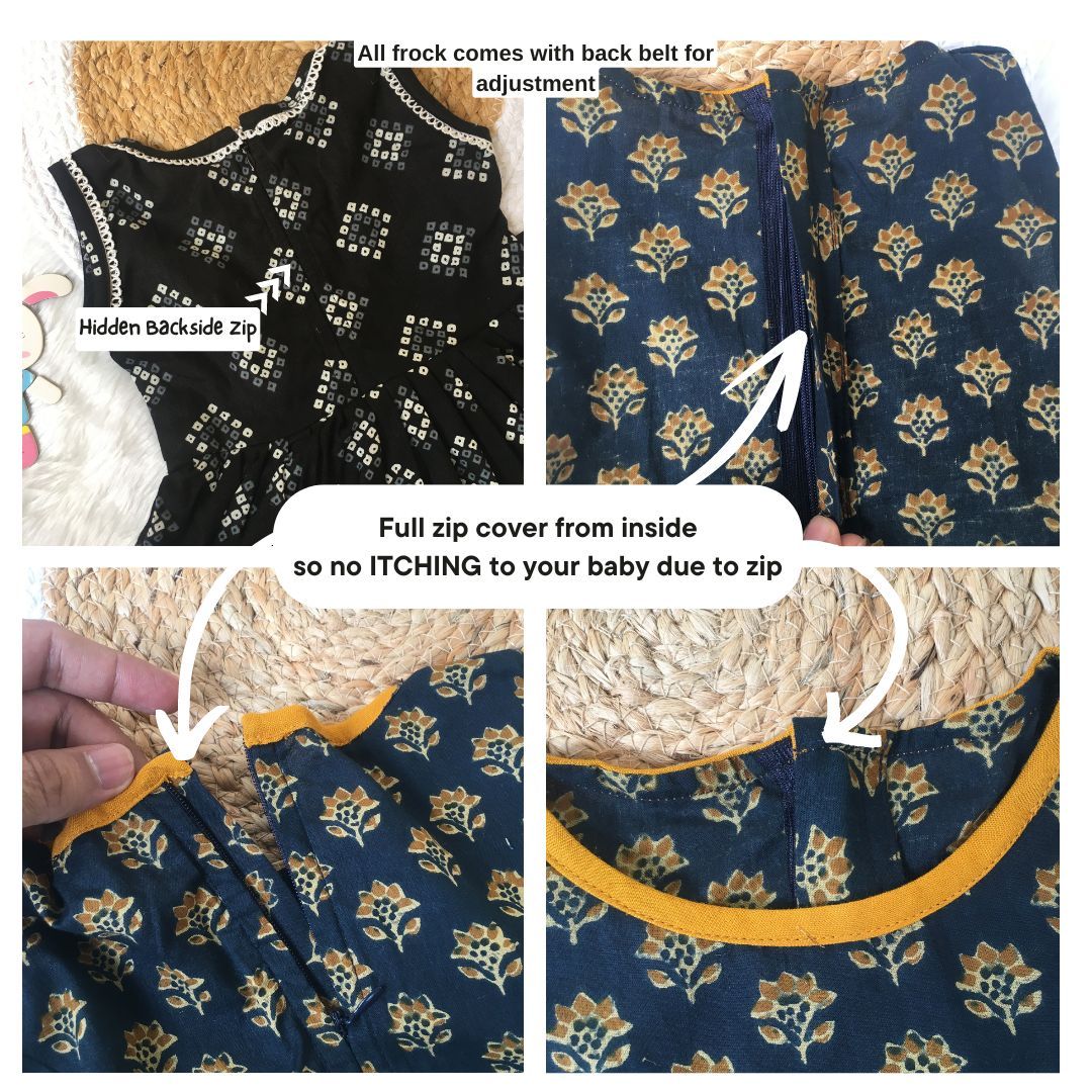 Baby Frock - Black Cream Ajrakh-0 - 6 months