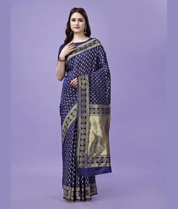 LEELAVATI Banarasi Silk Embellished Saree With Unstitched Blouse Piece ( Navy Blue )