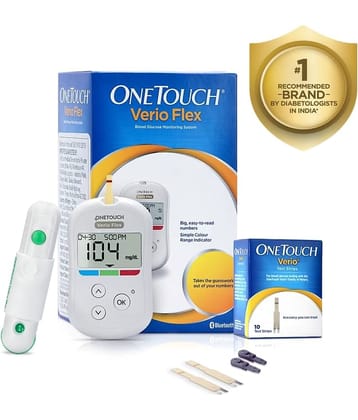 OneTouch Verio Flex glucometer| Syncs with mobile app| 10 Test Strips, 10 Lancets & 1 Lancing device