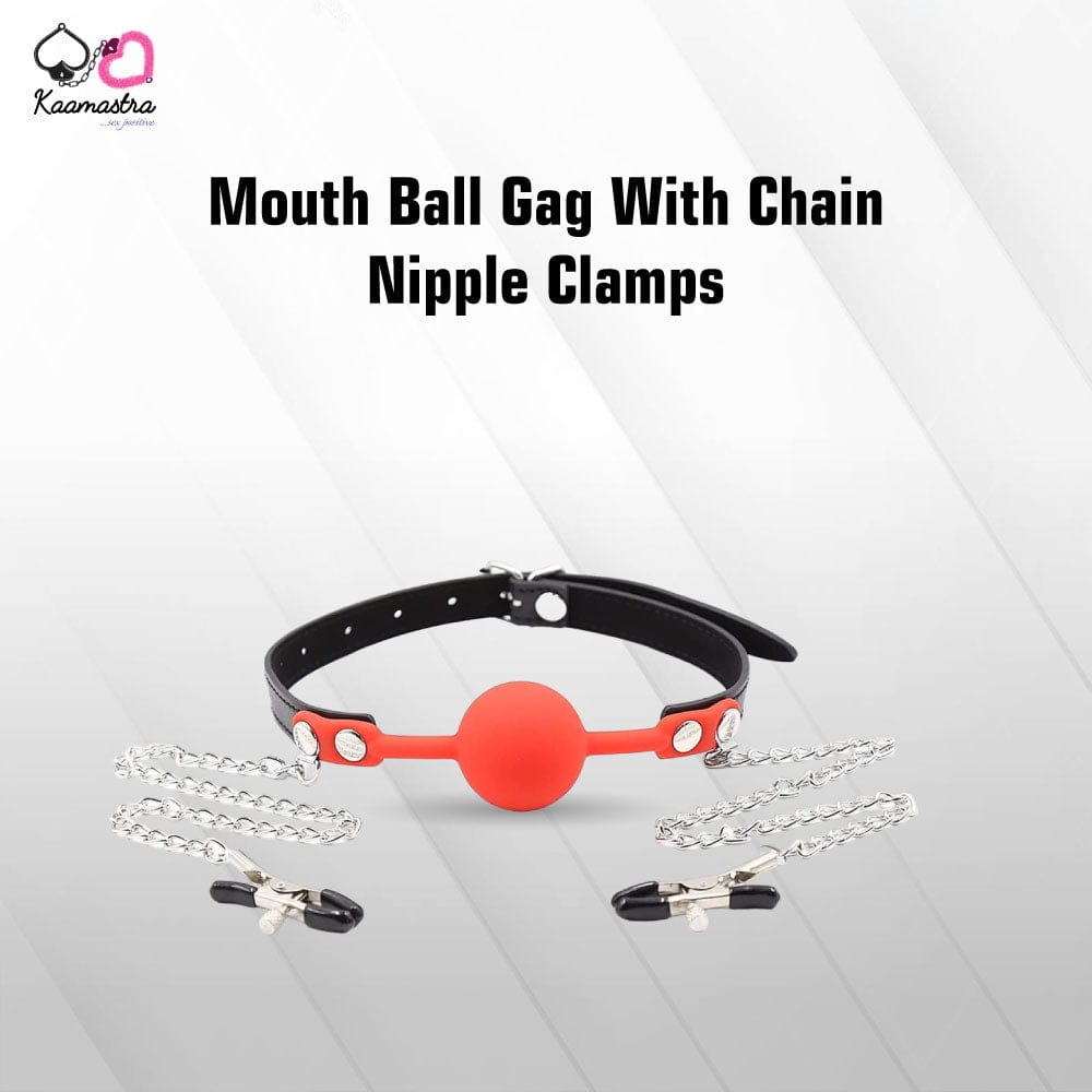 Kaamastra Red BDSM Ball gag with Nipple Clamp set
