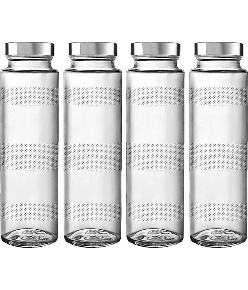 CROCO JAR Glass Food Grade Water Bottle Transparent Glass Water Bottle 750 mL ( Set of 4 )