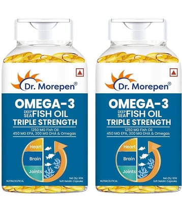 Dr. Morepen Omega-3 Fish Oil | 1250mg Triple Strength Capsules | No Fishy Burps (120 Capsules)