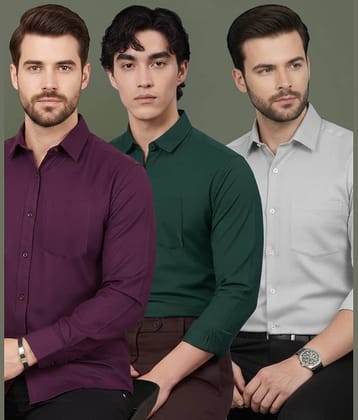 ALY JOHN 100% Cotton Regular Fit Solids Full Sleeves Men's Casual Shirt - Multicolor 3 ( Pack of 3 )