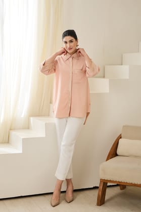 DORI LINEN SHIRT-Peach / COTTON LINEN / XXS