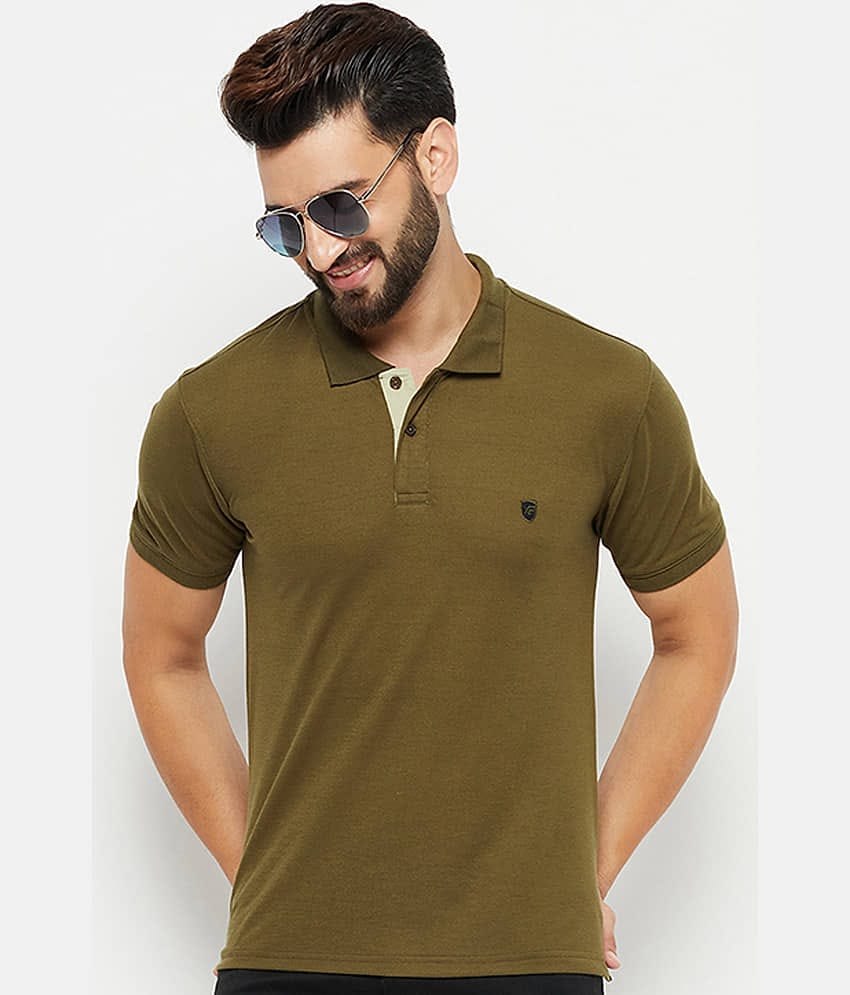 XFOX Pack of 1 Cotton Blend Regular Fit Solid Half Sleeves Men's Polo T Shirt ( Olive )