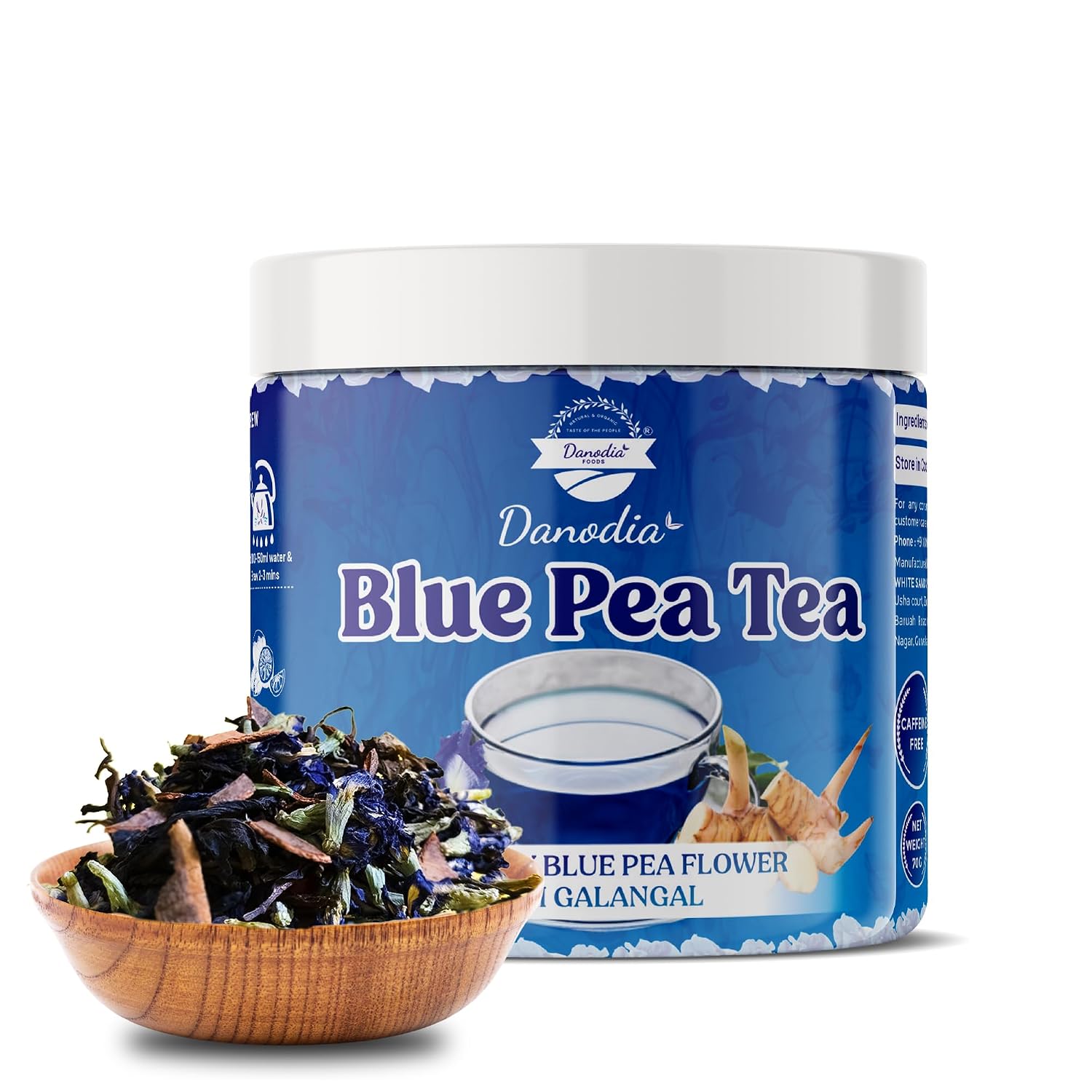 Danodia Foods Blue Pea Tea With Galangal Roots, 70 gm
