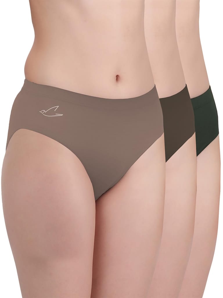 Freecultr Women’s Micromodal Mid-Rise Hipster | Super Soft & Breathable Fabric | Medium Rear Coverage | Comfortable Stretch Elastic | Pack of 3  |Color - Avocado Green,Clay,Coffee
