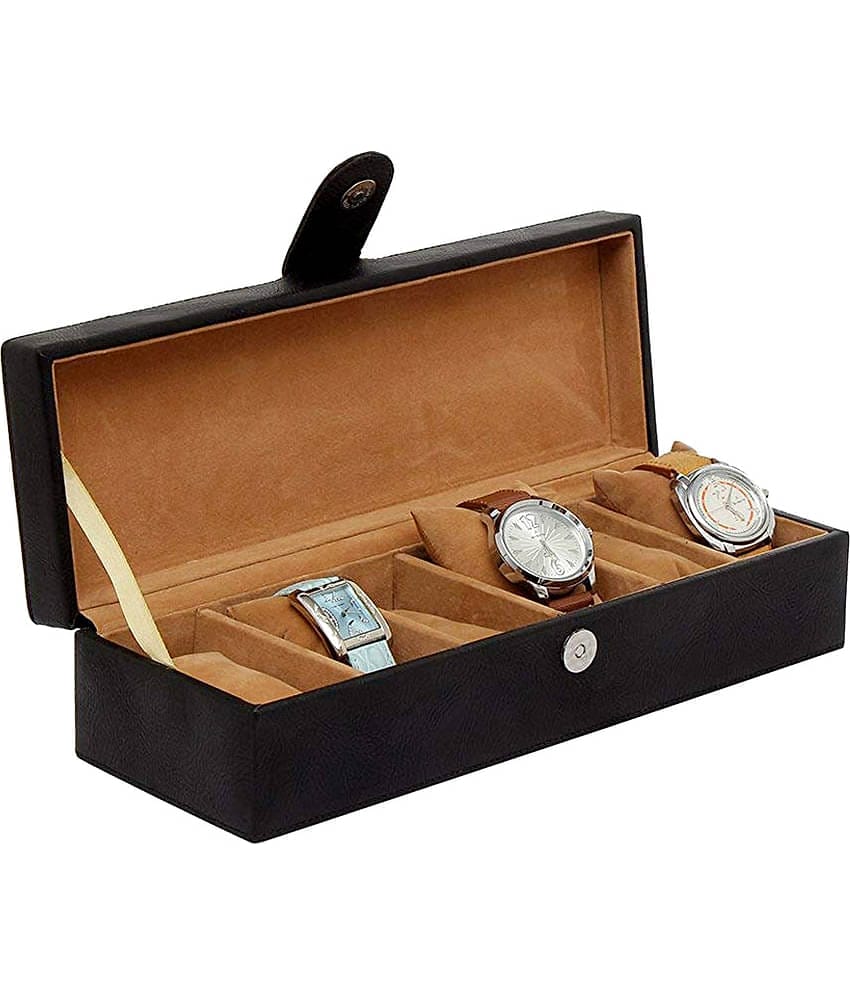 Leather World 6 Watch box Case Organizer ( Black)