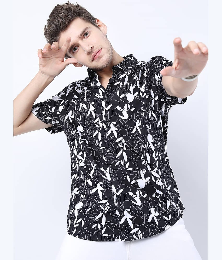 Ketch 100% Cotton Slim Fit Printed Half Sleeves Men's Casual Shirt - Black ( Pack of 1 )