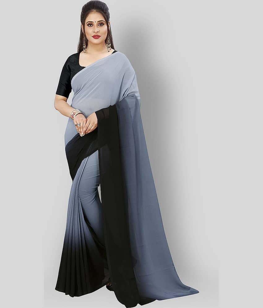 ANAND SAREES Georgette Solid Saree With Unstitched Blouse Piece ( Blue )