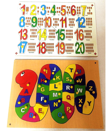 Peters Pence Wooden Multi-Color Educational 1-20 Number, 26 Alphabet  Learning Puzzle Board with Counting Numbers With Pictures  for Kids Pre Primary Education