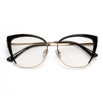 PERKEY Full Rim Cat Eye Blue Light Cut & Antiglare Computer Eyeglasses For Women | Stylish | - OPTL0018-C1-Medium / Black / Clear