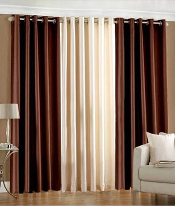 N2C Home Floral Semi-Transparent Eyelet Curtain 7 ft ( Pack of 3 ) - Brown