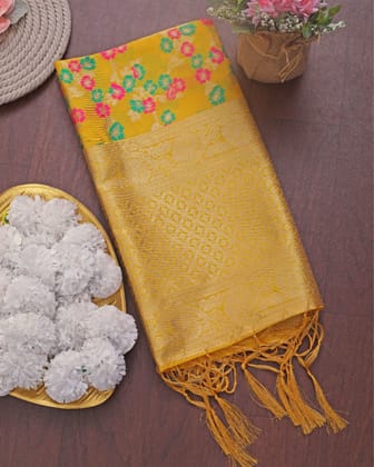 Noor-e-Banaras Lichi Silk Brocade Yellow Dupatta