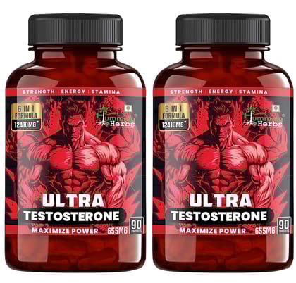Humming Herbs Ultra Testosterone Booster Supplement For Men | 90 Capsules, Pack of 2 | Boost Muscle Growth, Energy and Performance Support