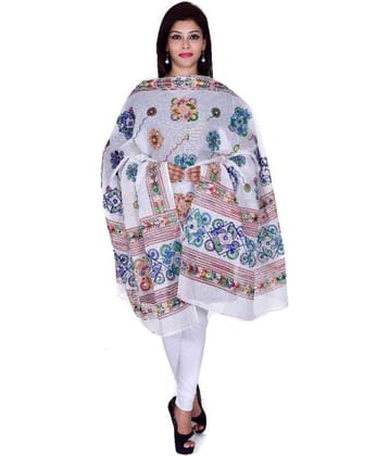 Apratim White Cotton Kutch Embroidered Dupatta