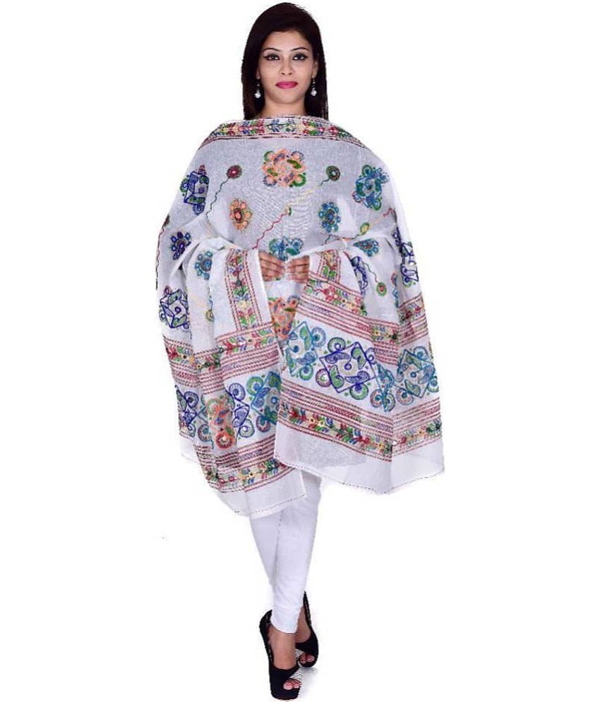 Apratim White Cotton Kutch Embroidered Dupatta