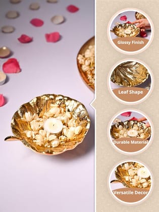 VON CASA Golden Decorative Leaf Shape Dish