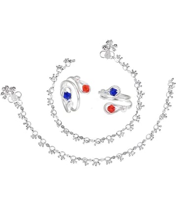 AanyaCentric Silver Plaed 1 Pair Anklet & 1 Pair Toe Ring Combo