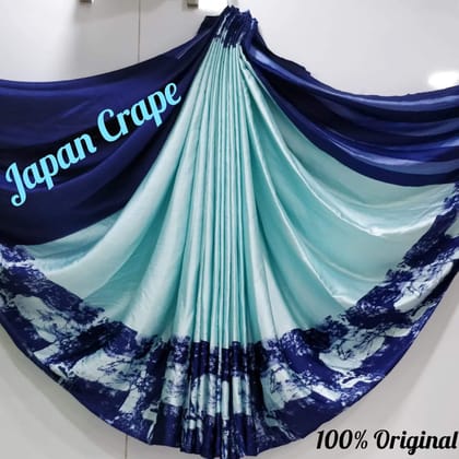 Sky Blue Bordered Japan Crepe Silk Saree with Blouse - 5013