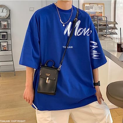Korean Style Blue Anime Oversized T Shirts for Men-Small