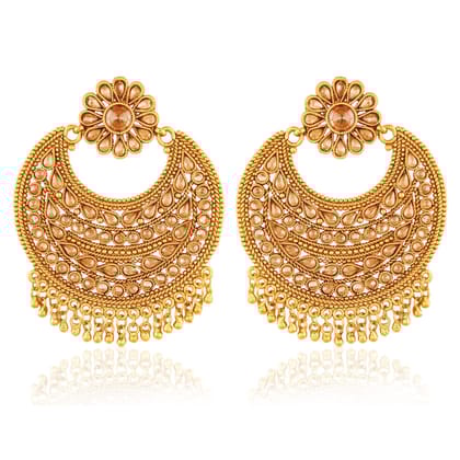 Gold-Plated Floral Chandbali Earrings with Teardrop Detailing