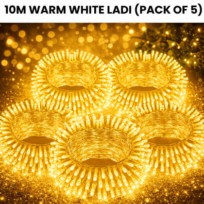 SPARKWORLD 10M Yellow LED String Lights – Decorative Fairy Lights (Pack of 5) for Home, Events & Festivals with Free Jointer (7+1) | Size: 10 m