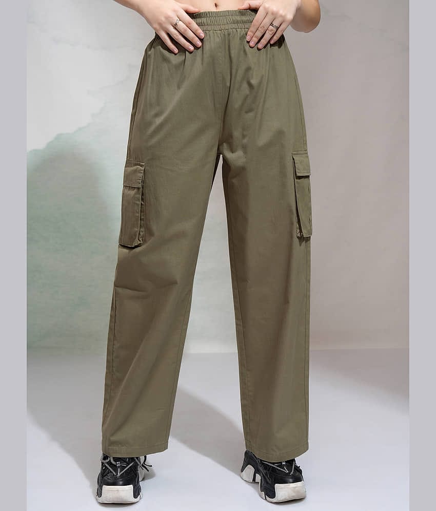 Tokyo Talkies Women Cotton Cargos Trousers ( Olive )