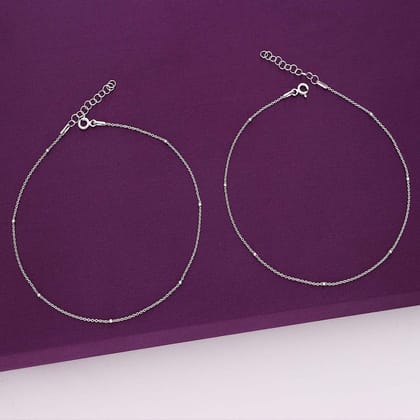 Sterling Silver Link Chain & Beads Anklet-None / Silver