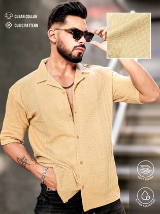 Cubic Beige Half Sleeve Shirt-S / Beige