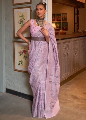 Lavender Purple Woven Kashmiri Cotton Silk Saree