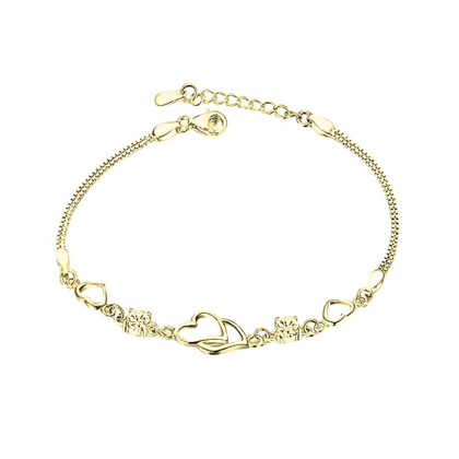 Double Heart Shape Gold Plated CZ Crystal Bracelet, Gift for Loved One, Valentine's Day Gift-Gold