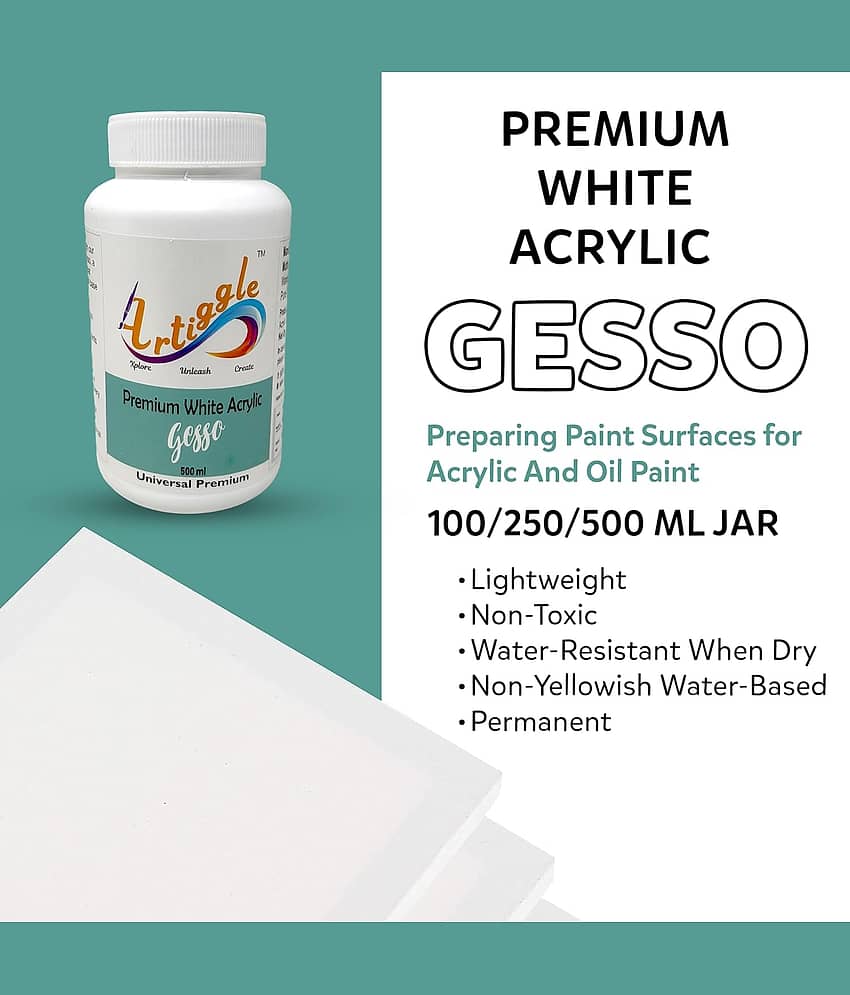 Artiggle Premium White Acrylic Gesso 500ml | Universal smooth Primer | Texture Medium lippon art |Ideal for Canvas, Paper, Board, Oil Painting, Universal Paint Primer for Art, Craft, Water based