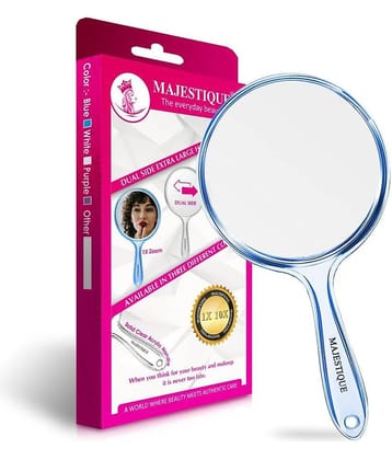 Majestique Dual Side Extra Large Handheld Mirror 1X/10X Magnifying Perfect for Shaving Makeup - Blue